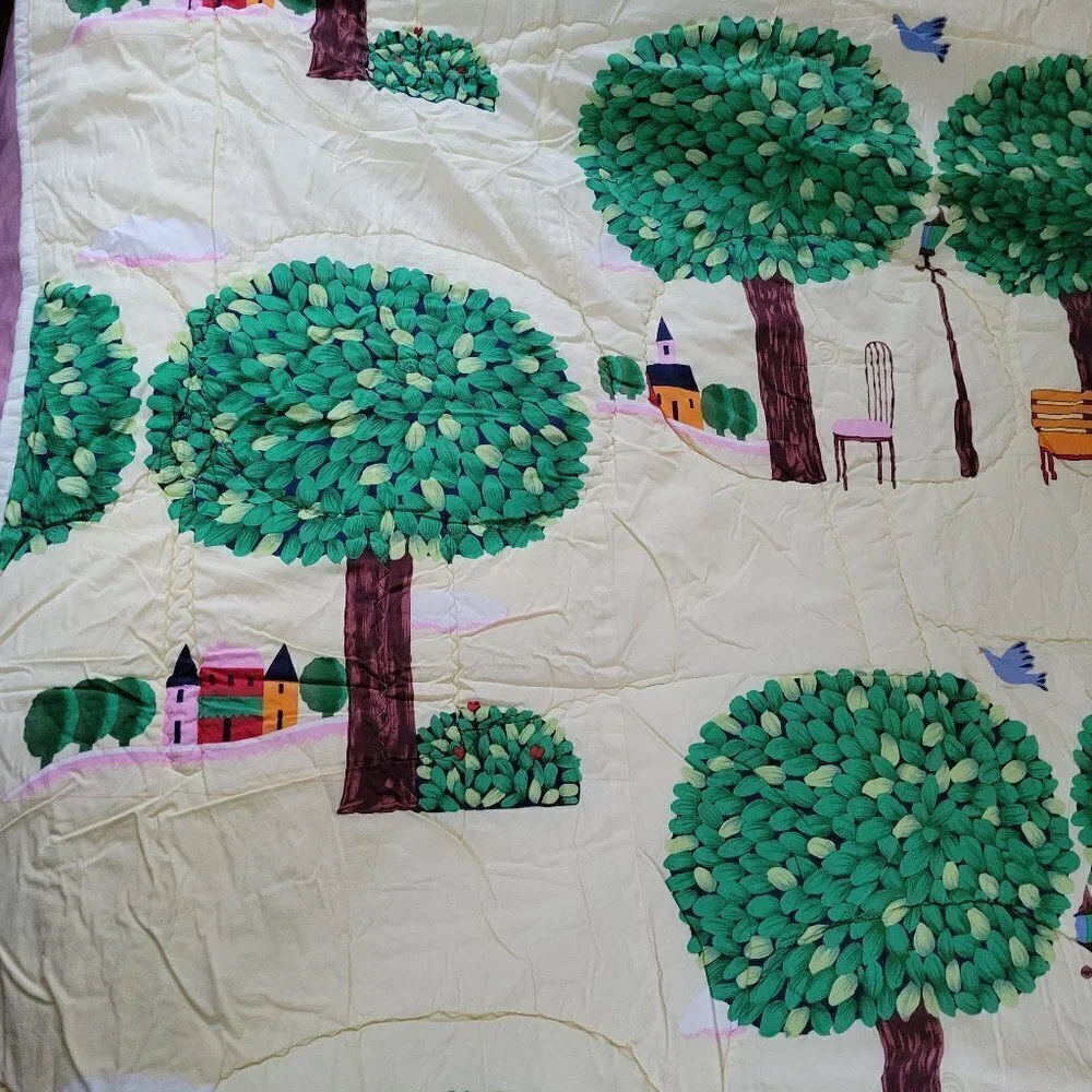 Full Size Children Tree House Colorful Yellow Graphic Print Cozy Quilted Blanket